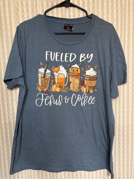 Love In Faith Tops - Fueled by Jesus & Coffee Graphic Tee - Blue